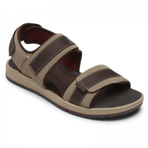 Men Rockport Lucky Bay Sport 3 Strap Sandals Brown USA | UJ0-35953