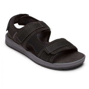 Men Rockport Lucky Bay Sport 3 Strap Sandals Black USA | DO2-25432