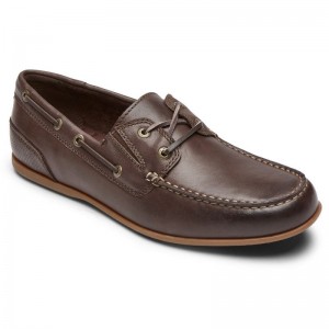 Men Rockport Malcom Camp Boat Shoes Dark Brown USA | SG8-94479