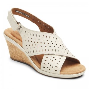 Women Rockport Janna Slingback Wedge Sandals White USA | RJ7-03130