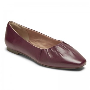 Women Rockport Total Motion Laylani Gathered Flat Ballet Flats Dark Red USA | DC7-51285