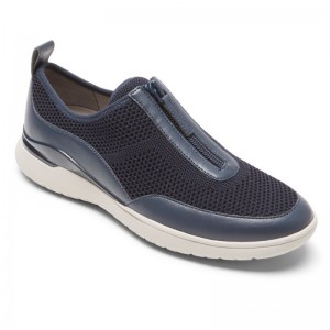 Women Rockport Total Motion Sport Zip Sneakers Navy USA | MU3-30353
